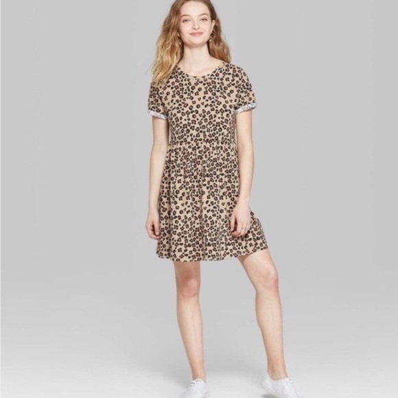 Wild Fable Leopard Print Babydoll Dress Size M - Picture 2 of 8